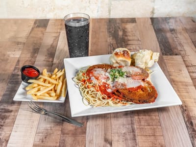 Eggplant Parmigiana Combo with fries (Spaghetti or Penne)